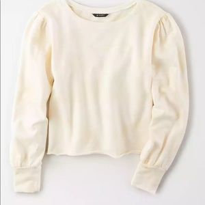 American Eagle Studio Fleece Puff Sleeve Cropped Sweatshirt
